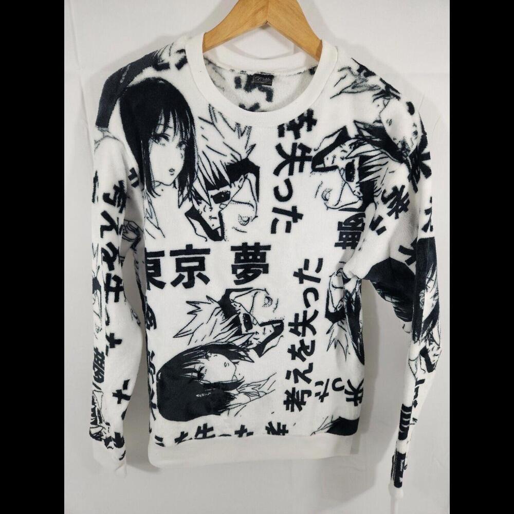 Cold Crush Sweater Fuzzy Soft Long Sleeve Pullover Size M black and white